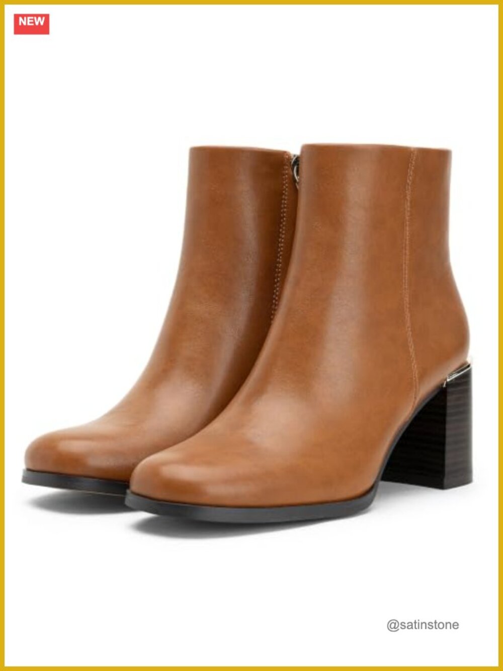Faux Leather Square Toe Ankle Boots Chunky Block Low Heel Side Zipper